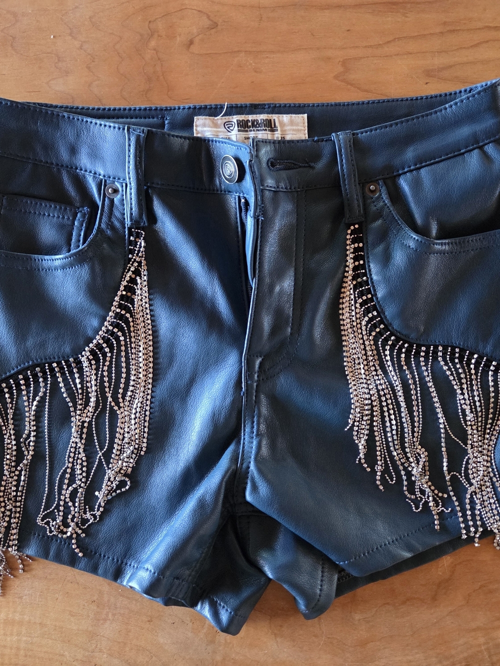 Rock & Roll Blue Faux Leather Fringe Women’s Shorts - 25